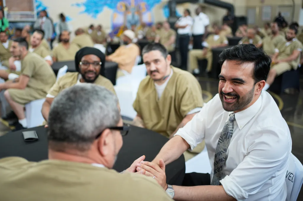 New York City Mayor Zohran Mamdani speaks with inmates on Rikers Island.