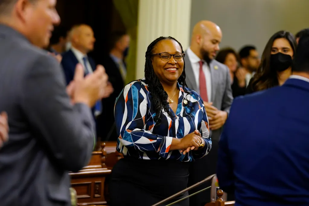 Assemblywoman Lori Wilson smiling during her first Assembly session.