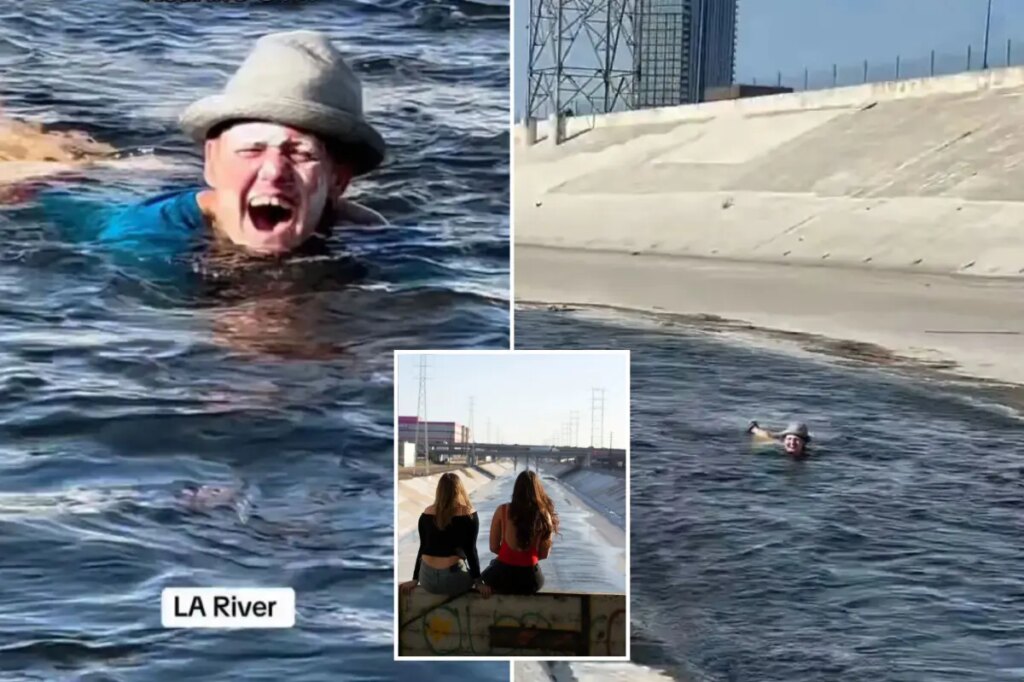 Bizarre moment woman caught casually floating down notorious LA River
