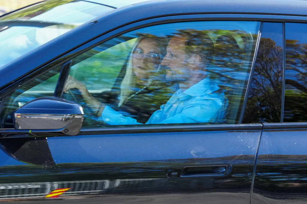Norway's Crown Prince Haakon and Crown Princess Mette-Marit leave Rikshospitalet, where King Harald is hospitalized after a medical examination, on Tuesday, in Oslo, Norway.