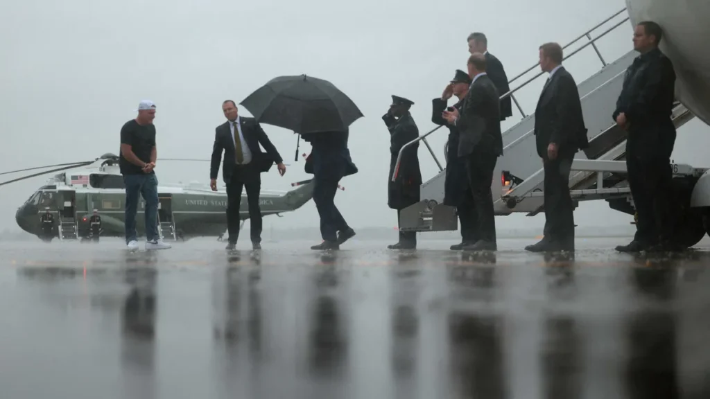 ‘Get this man a catering cart’: Internet ridicules Trump as he battles Mother Nature