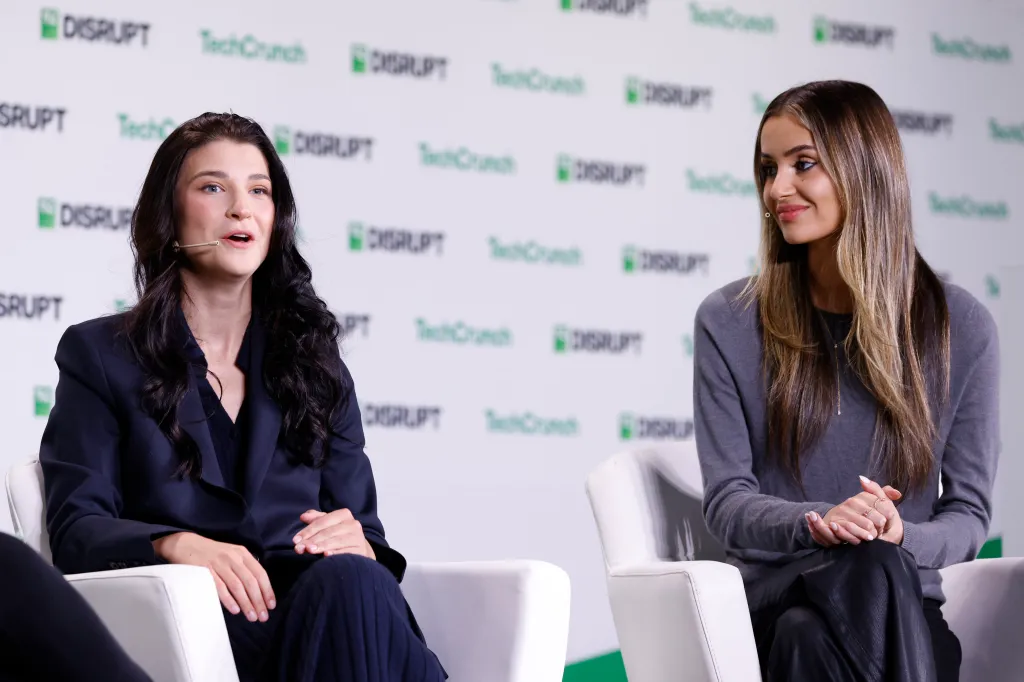 Phoebe Gates (left) and Sophia Kianni (right), co-founders of Phia, speak onstage at TechCrunch Disrupt 2025.