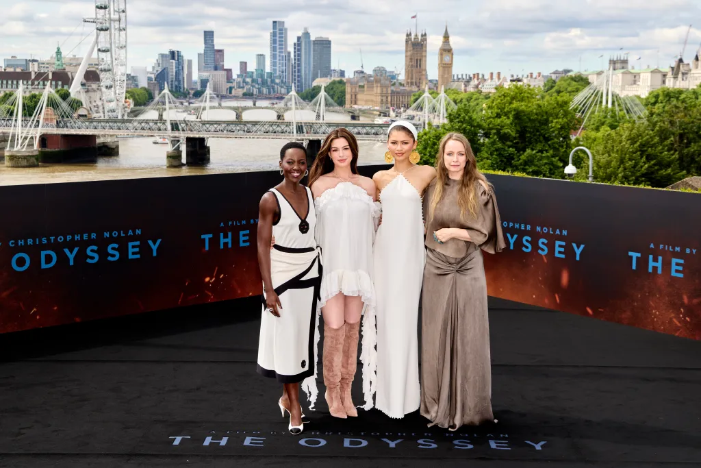 Lupita Nyong'o, Anne Hathaway, Zendaya, and Samantha Morton posing together at 