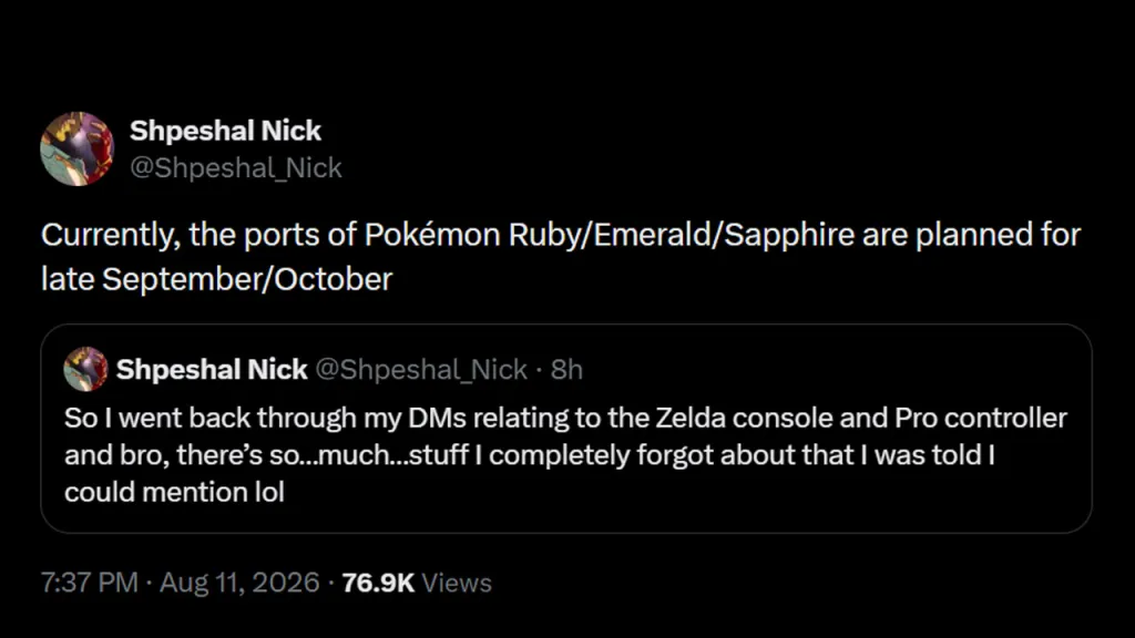 Pokémon Emerald Switch 2 Leak