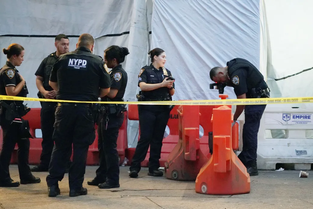 Police officers at a crime scene.