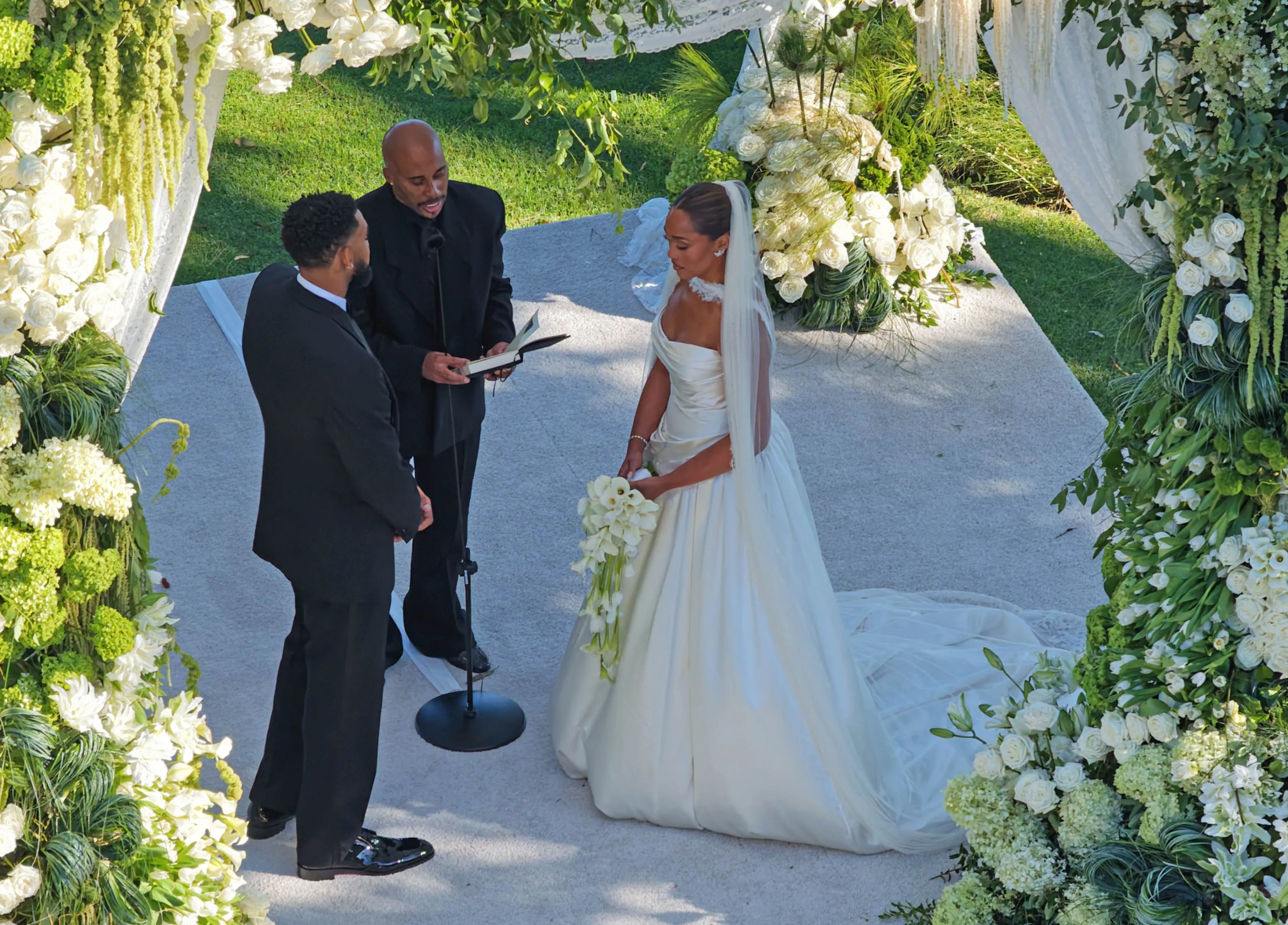 Jordyn Woods and Karl-Anthony Towns at their wedding ceremony.