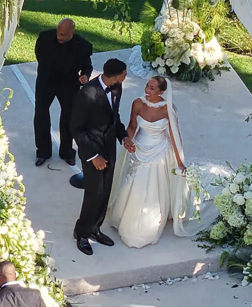 Jordyn Woods and Karl-Anthony Towns at their wedding ceremony.