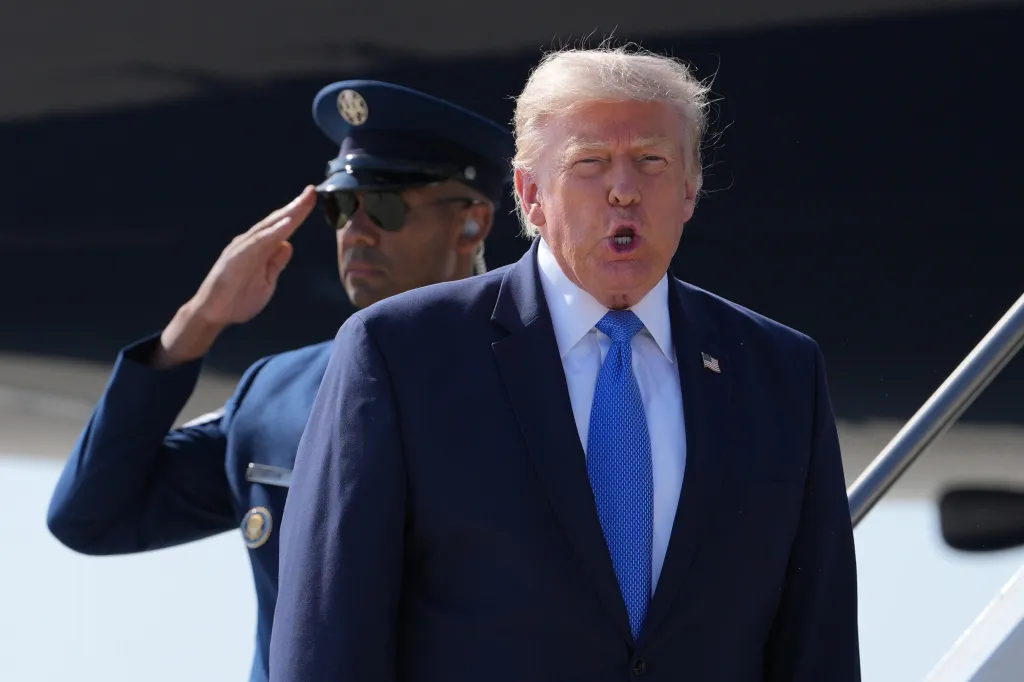 President Donald Trump arrives on Air Force One.