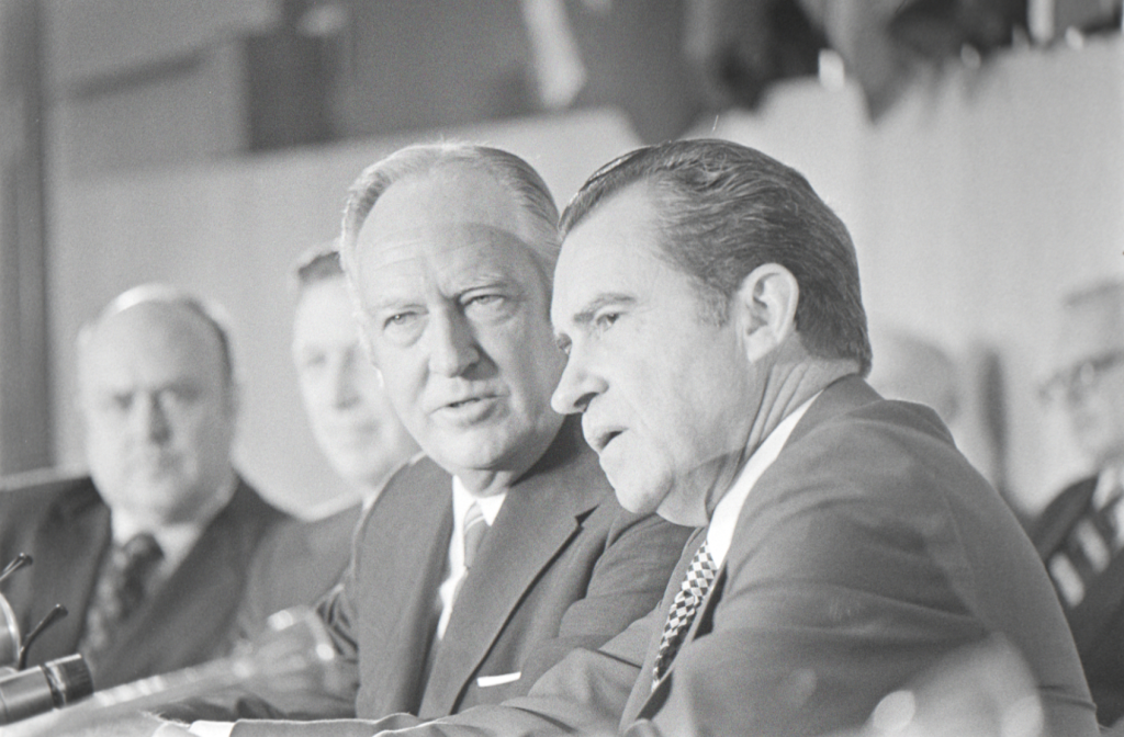 President Nixon and Secretary of State William Rogers at the signing of the Biological and Toxin Weapons Convention.