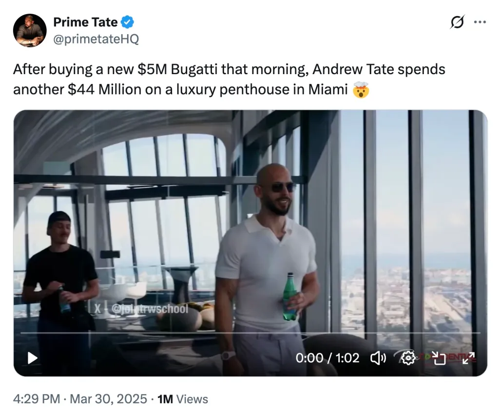 Andrew Tate in a luxury penthouse.