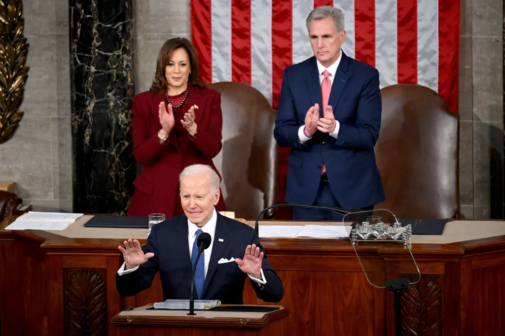 Vice President Kamala Harris claps during President Joe Biden's State of the Union address on Feb. 7, 2023.