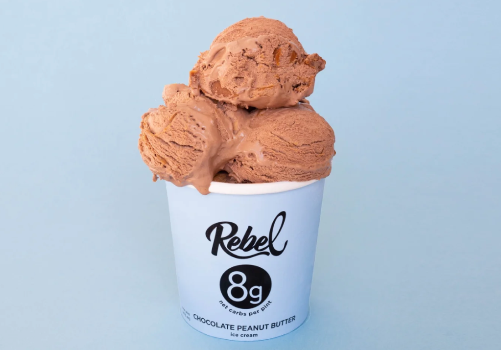 Rebel Chocolate Peanut Butter ice cream with 8g net carbs per pint.