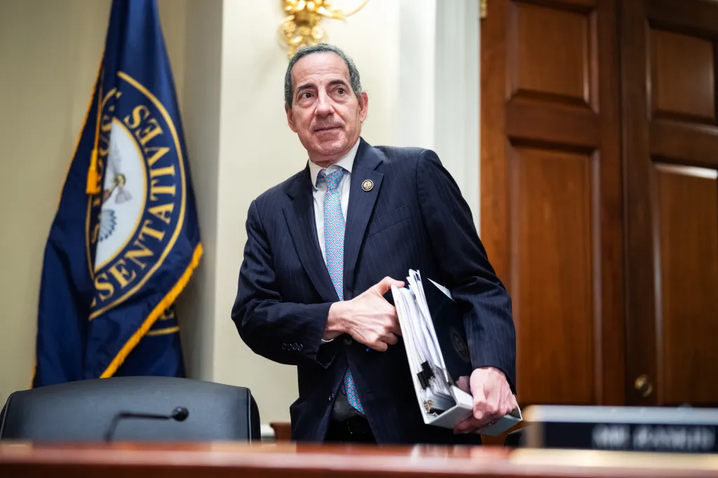 Rep. Jamie Raskin, D-Md., arrives for a House Administration Committee hearing.