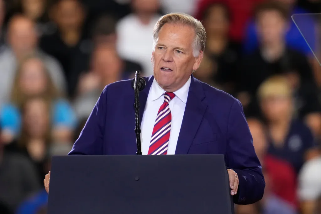 Republican Senate candidate Mike Rogers speaking at an event.