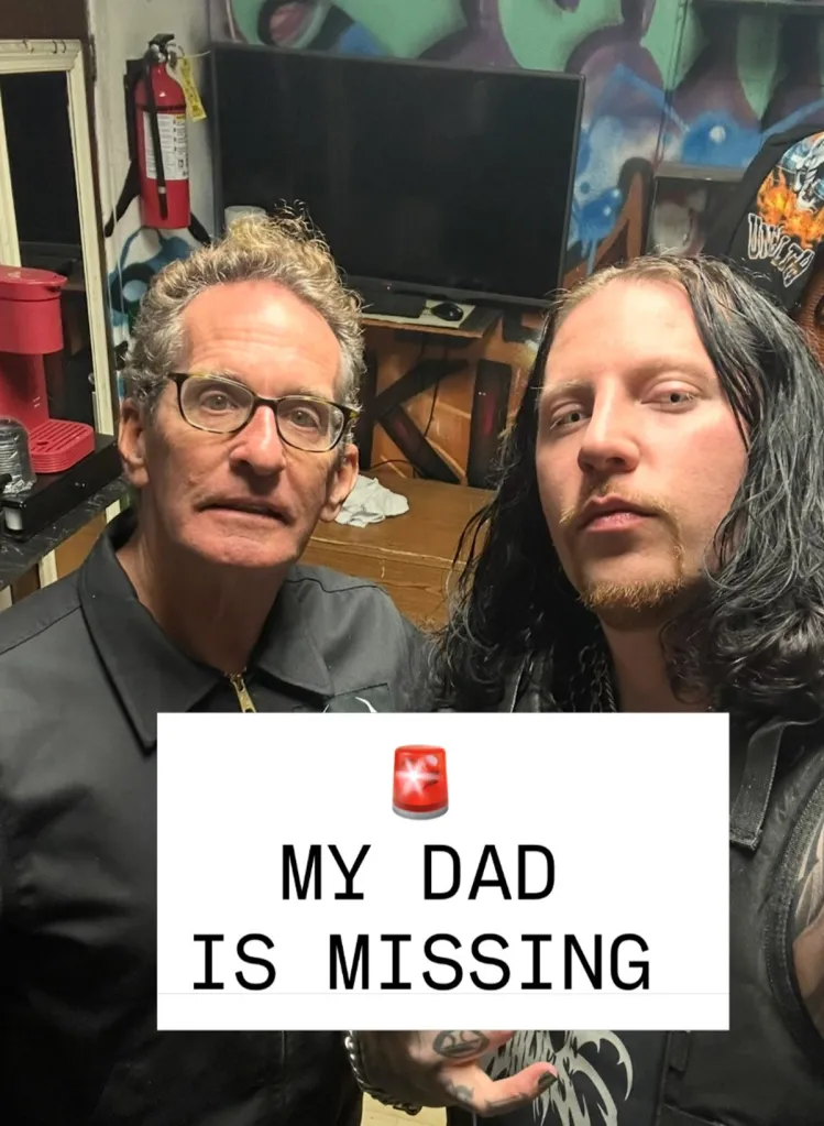 Nathan James with his father, with text overlay 