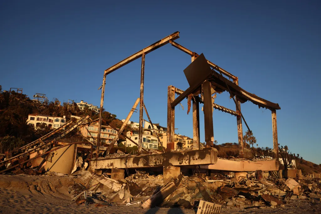 Destroyed home on La Costa beach in Malibu after the Palisades fire.