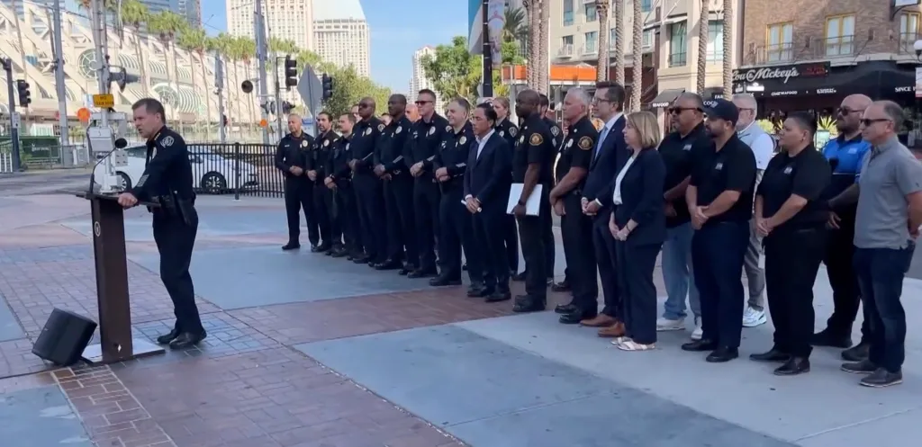 San Diego police hold a press conference about increasing police presence.