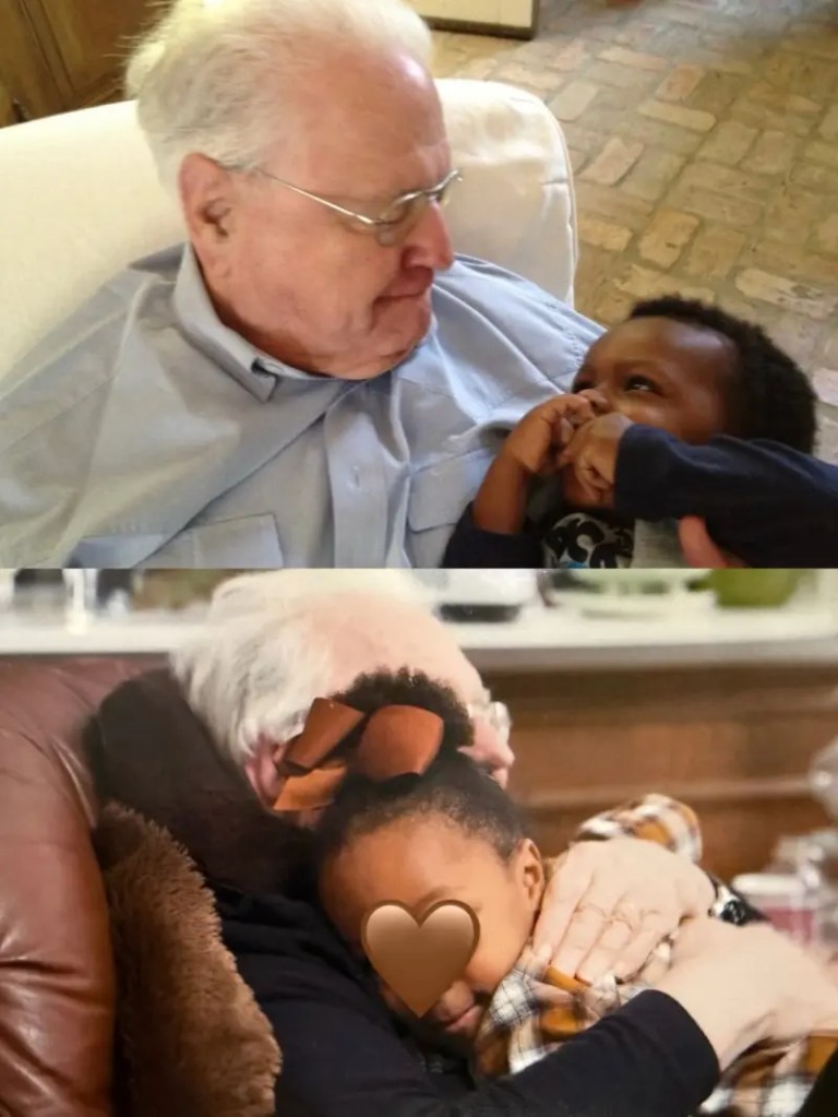 Collage of Sandra Bullock's father John Willson Bullock with her children, Louis and Layla.