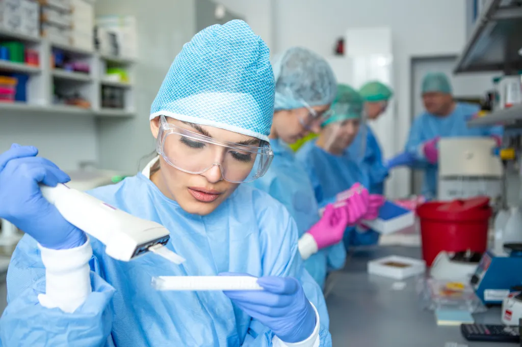 Scientists in a medical research laboratory.