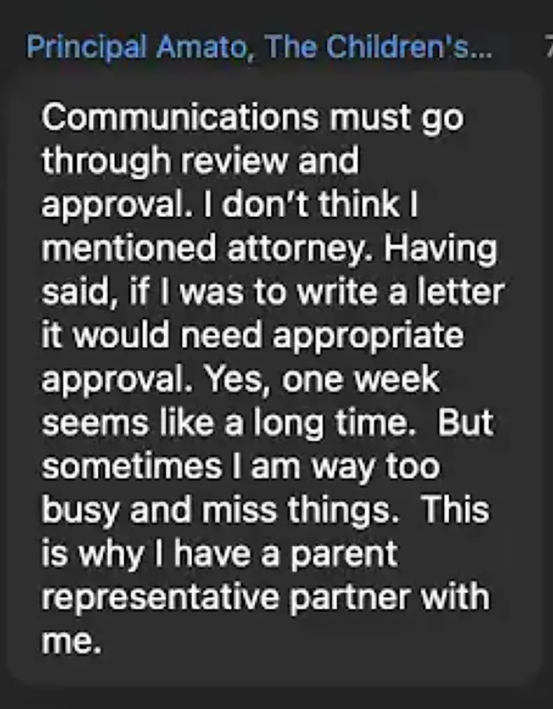 A screenshot shows a comment made by Principal Rosa Amato stating 