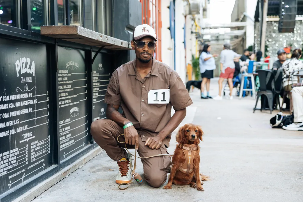 Sean Bracy and Venti pose for a photo at the Dogfish Head Look-a-Like contest.