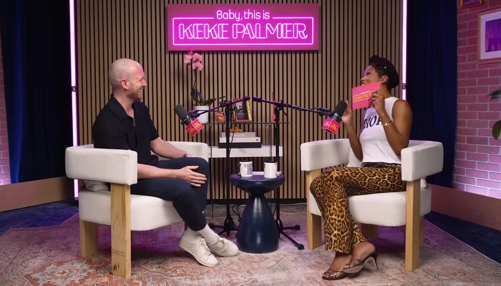 Sean Evans and Keke Palmer on Palmer's podcast set.