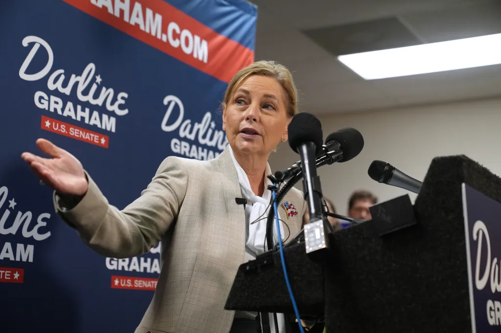 Senator Darline Graham speaking at a news conference for her campaign.