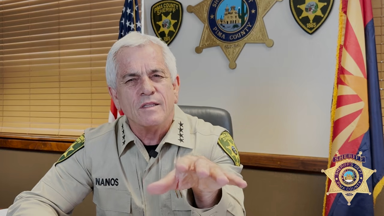 Pima County Sheriff Chris Nanos speaking at a press conference.