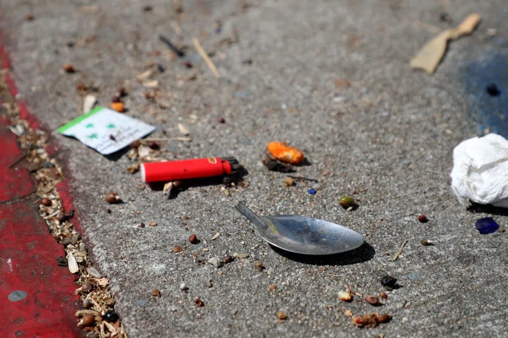 Drug paraphernalia, including a spoon and a lighter, on Van Nuys Blvd.