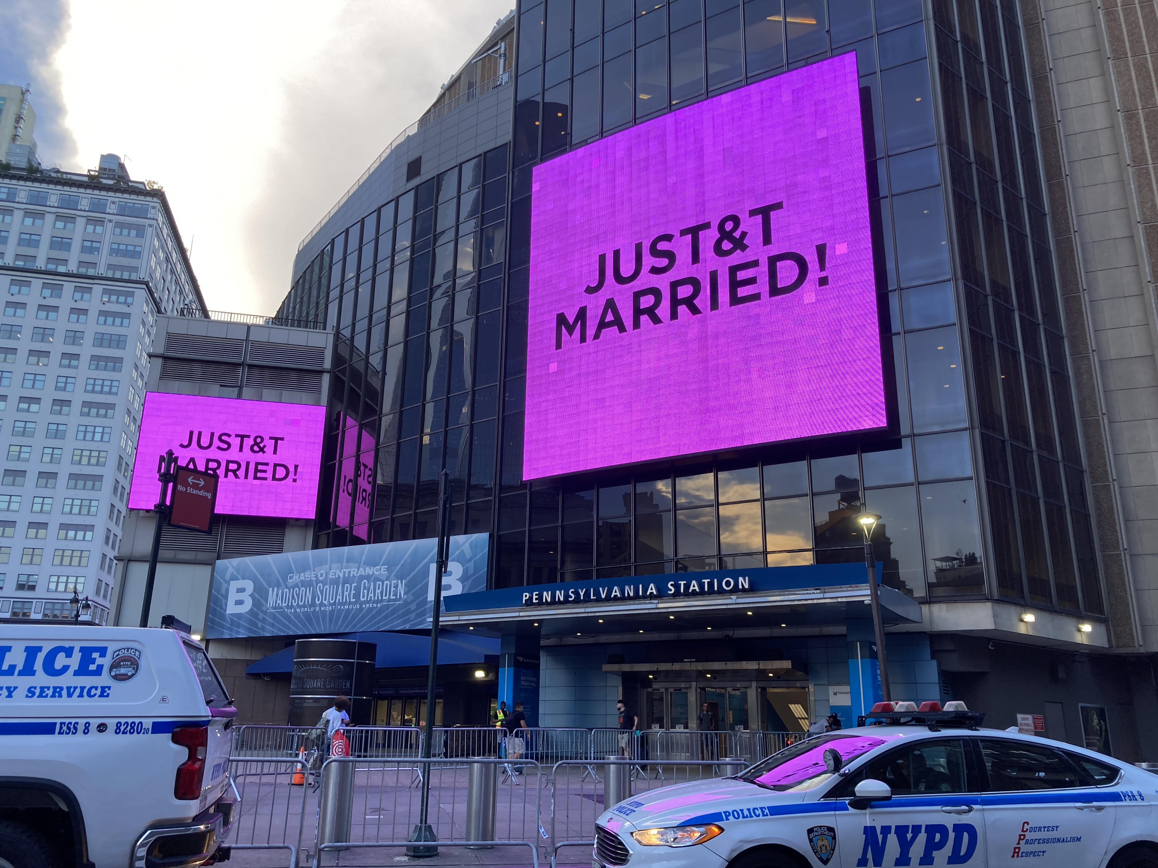 Digital billboards outside Madison Square Garden display
