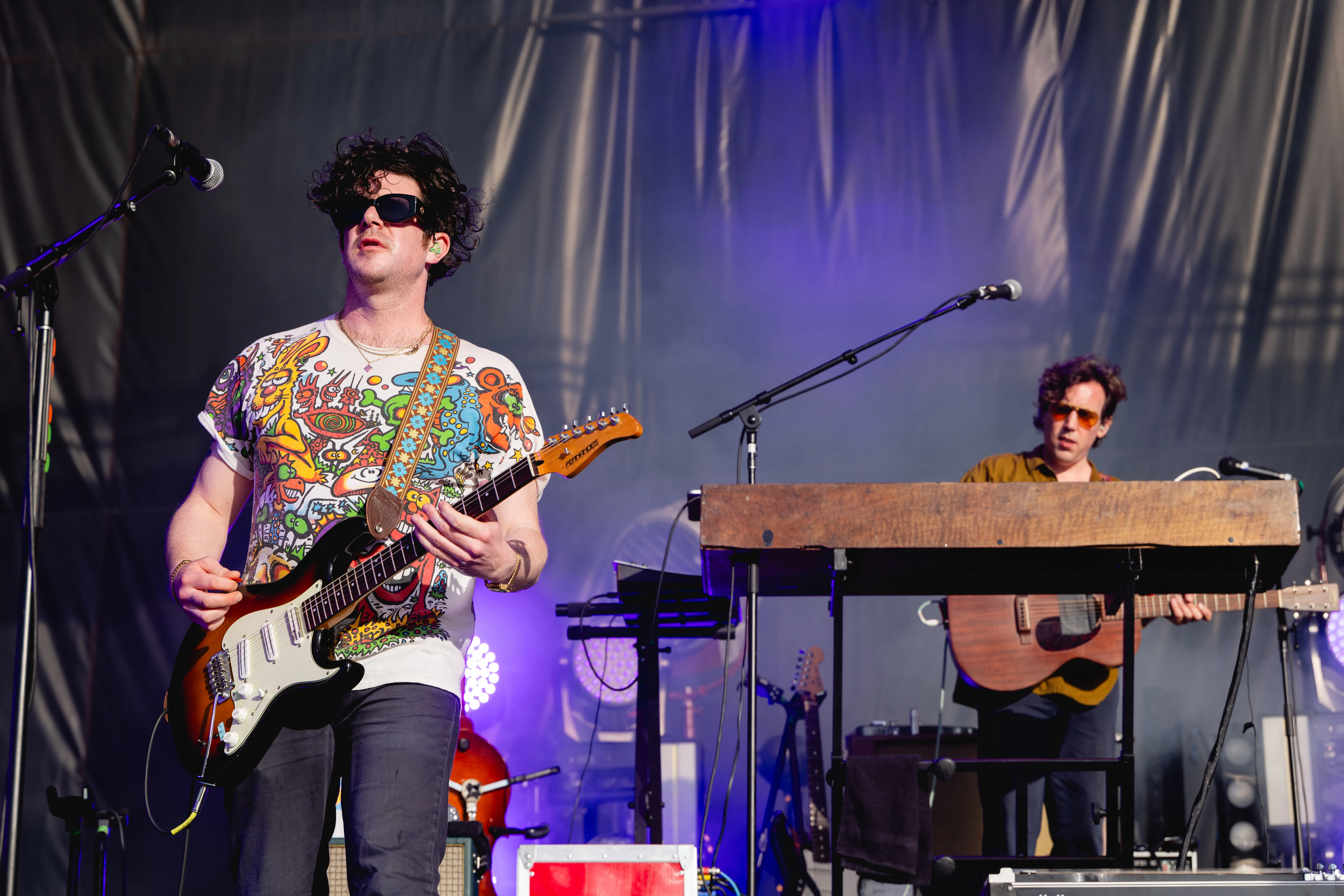 Simon O'Connor (L) and Tom Peloso of Modest Mouse perform in concert at Germania Insurance Amphitheater on June 26, 2024 in Austin, Texas.