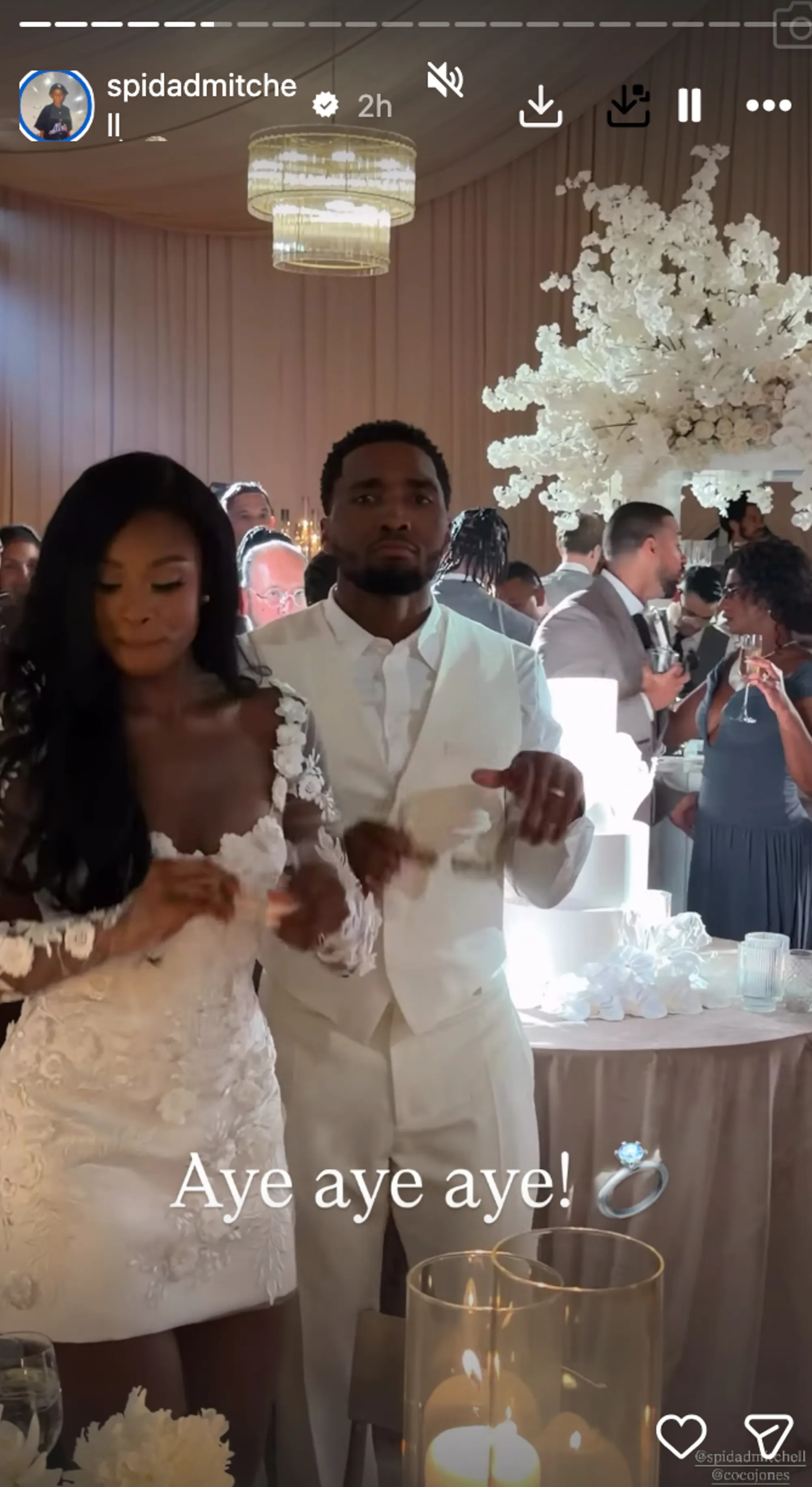 Coco Jones and Donovan Mitchell at their wedding reception.