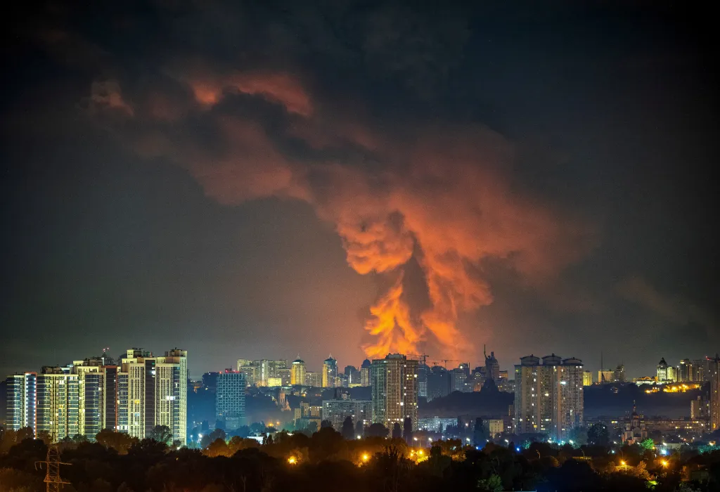 Smoke rises in the city during a Russian missile strike, amid Russia's attack on Ukraine, in Kyiv, Ukraine August 5, 2026.
