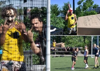 Phallic-masked sicko, unhinged vagrants terrorize young girls at soccer practice at NYC park