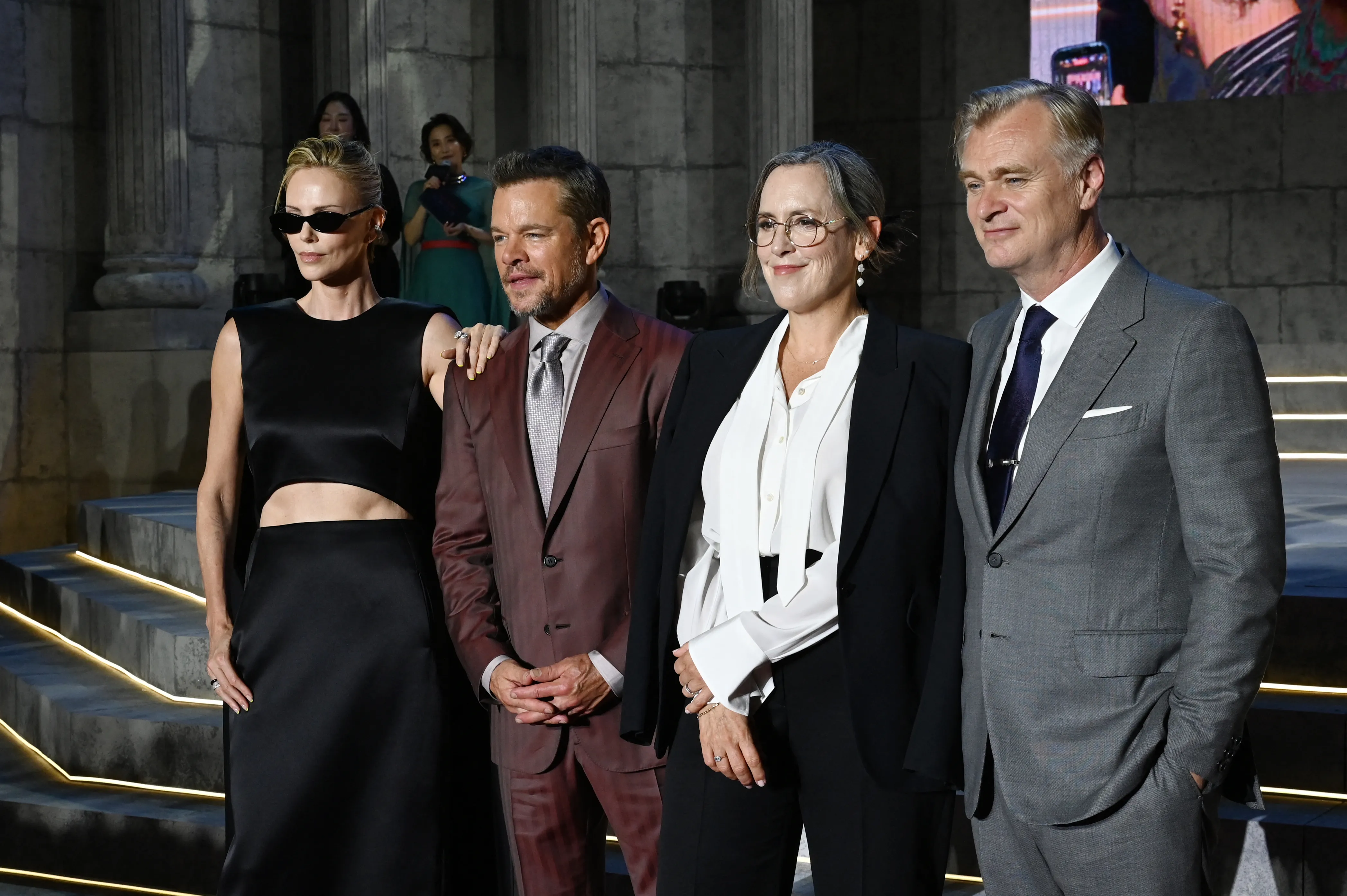 actress Charlize Theron, US actor Matt Damon, British producer Emma Thomas and British American film maker Christopher Nolan pose at a red carpet event for the film 'The Odyssey' in Seoul on August 4, 2026