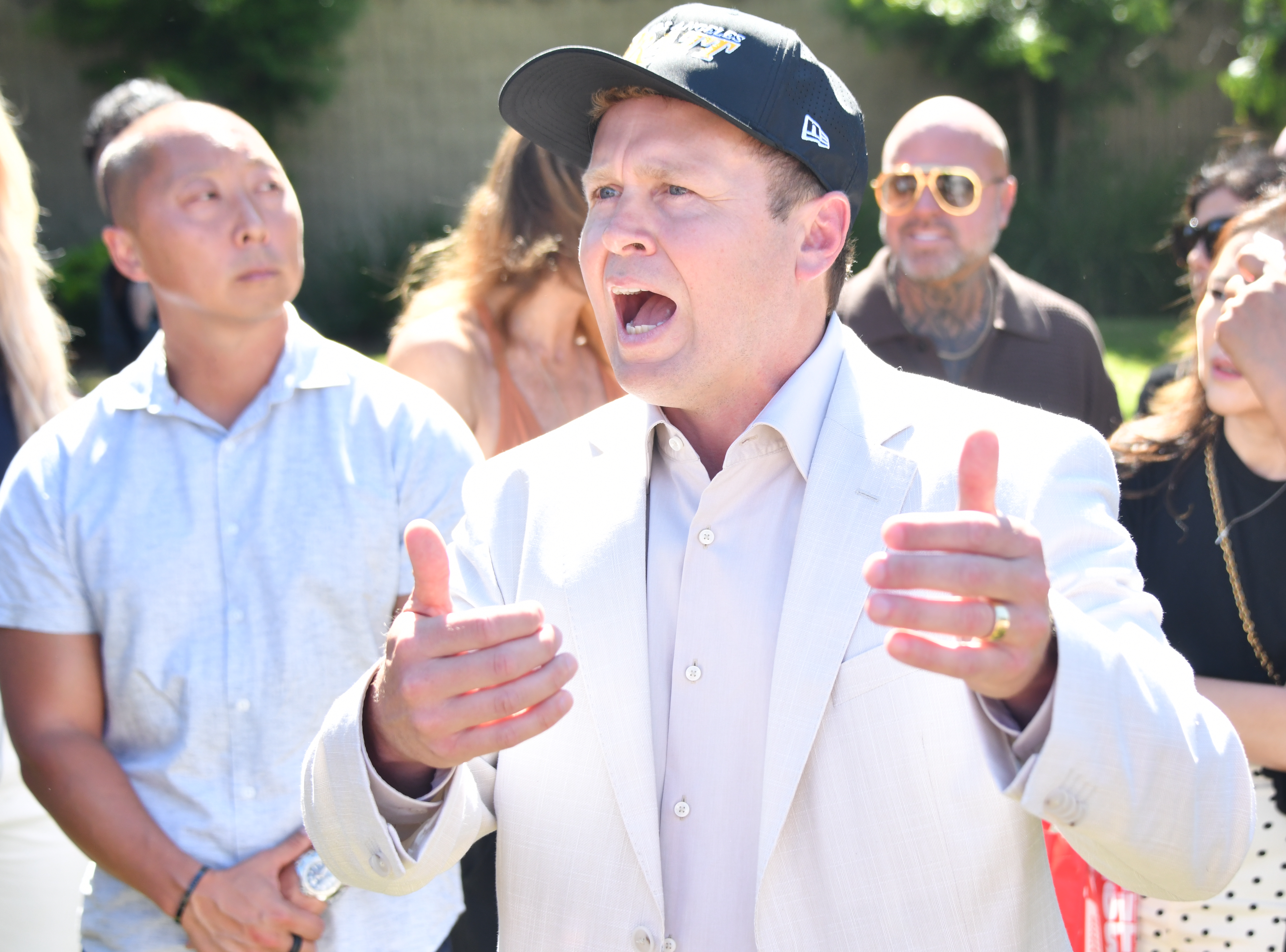 Spencer Pratt meeting with African American and Latino voters in Tim Gilliam Park while running for mayor of Los Angeles.