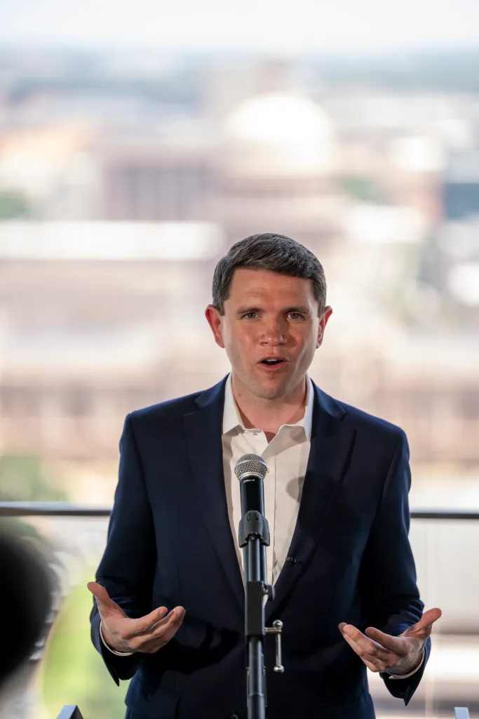 James Talarico at a press conference on AI data centers.