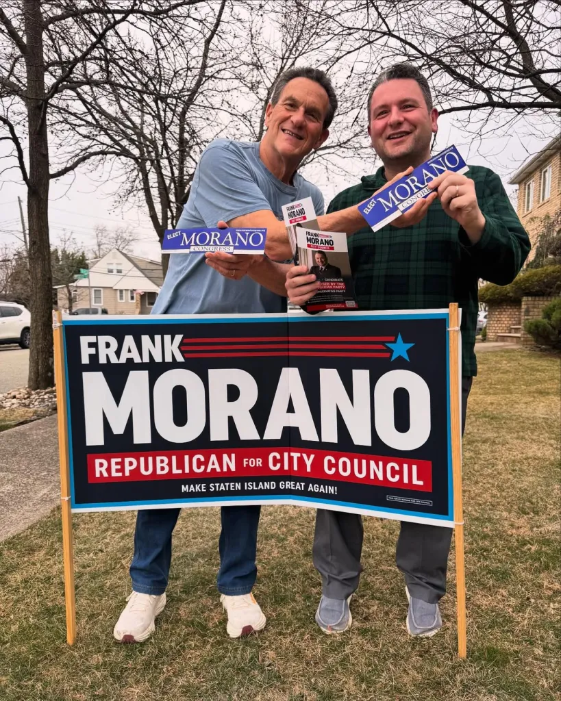 Frank Morano and Carmine Morano campaign for Frank Morano's City Council bid.