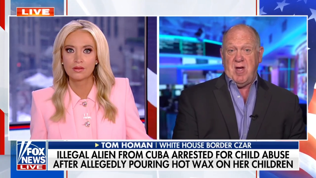 Fox News broadcast featuring Tom Homan discussing the arrest of an illegal alien from Cuba for alleged child abuse.