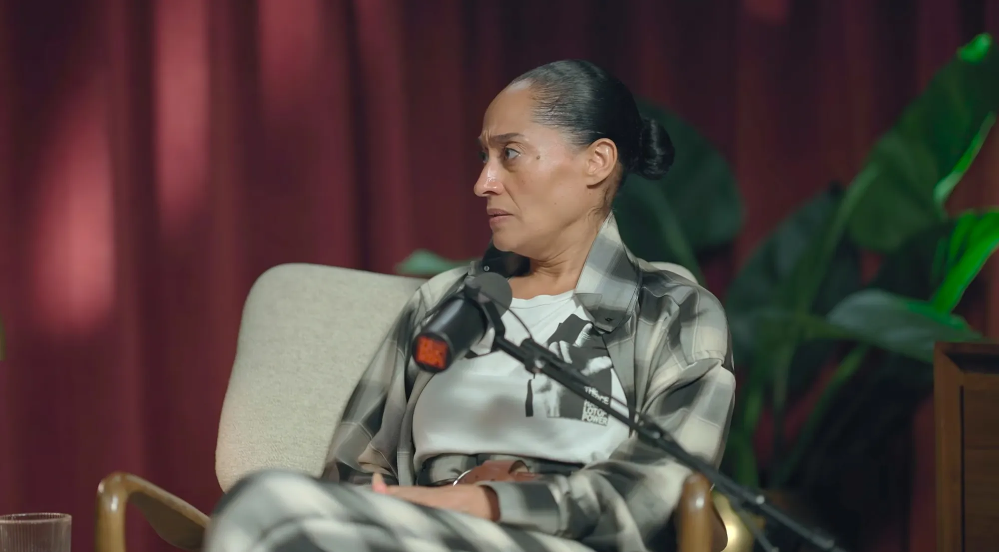 Tracee Ellis Ross looking away during an interview.