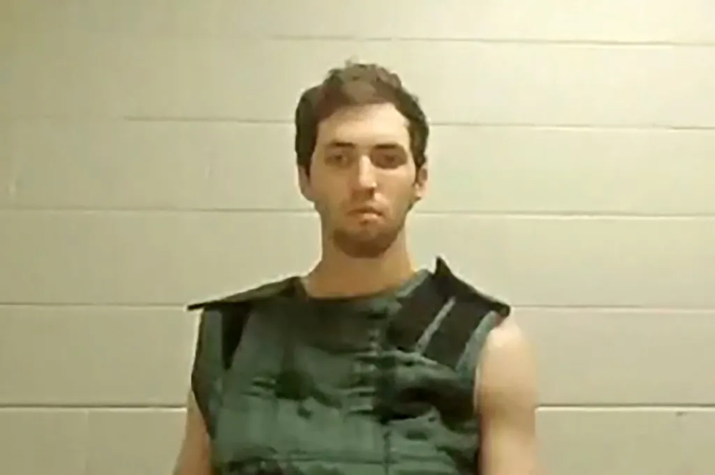 Tyler Robinson, suspect in Charlie Kirk's assassination, appearing via video feed from jail.
