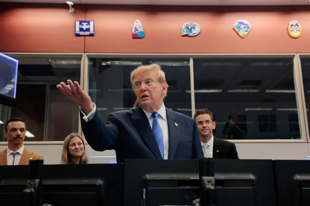President Trump speaking at the NASA Mission Control Center in Houston.