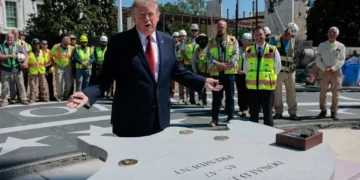 ‘You’ll never see a crack’: Trump baffles with epic granite rant at helipad tour