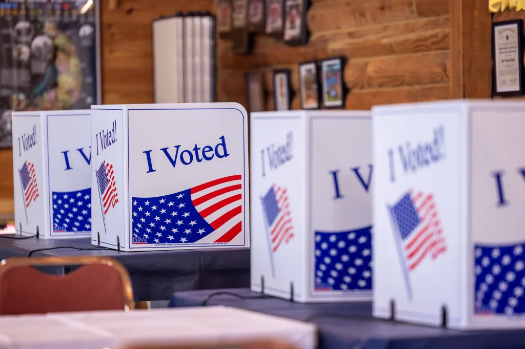 Voting stations at a polling station during a Republican primary runoff in Cayce, South Carolina.