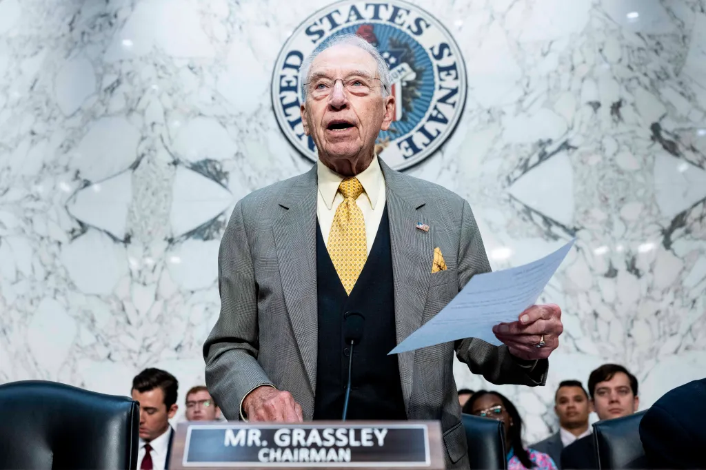 U.S. Senator Chuck Grassley speaking at a hearing of the Senate Judiciary Committee.