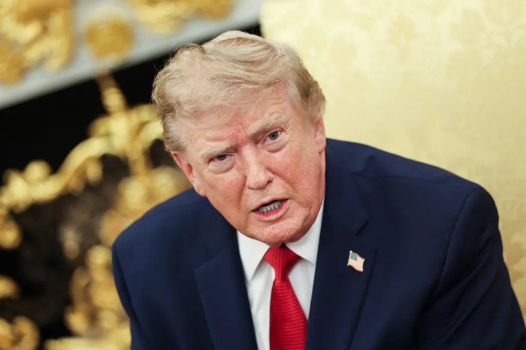 President Donald Trump speaking in the Oval Office.