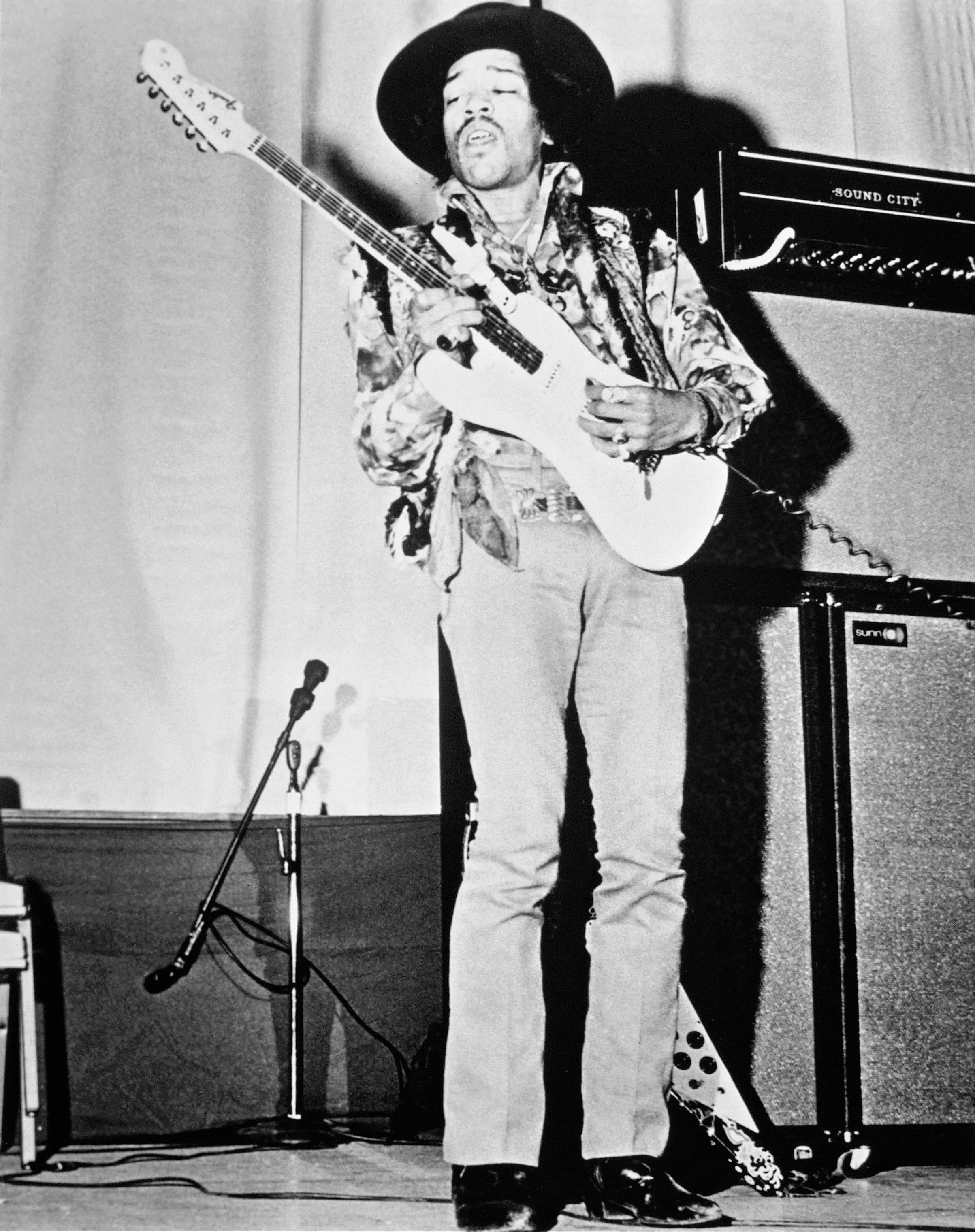 Jimi Hendrix playing guitar on stage. On Sept. 18, 1970, paramedics arrived at Monika Dannemann's apartment at the Samarkand Hotel in London and found Hendrix unresponsive. He was 27.