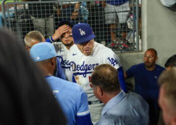 Dodgers’ Freddie Freeman appears to avoid serious injury in fall down dugout steps