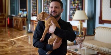 Ukraine’s president coos over a puppy, starting a new volley in his war of visuals against Russia