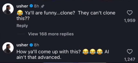 Usher's Instagram comments reacting to 